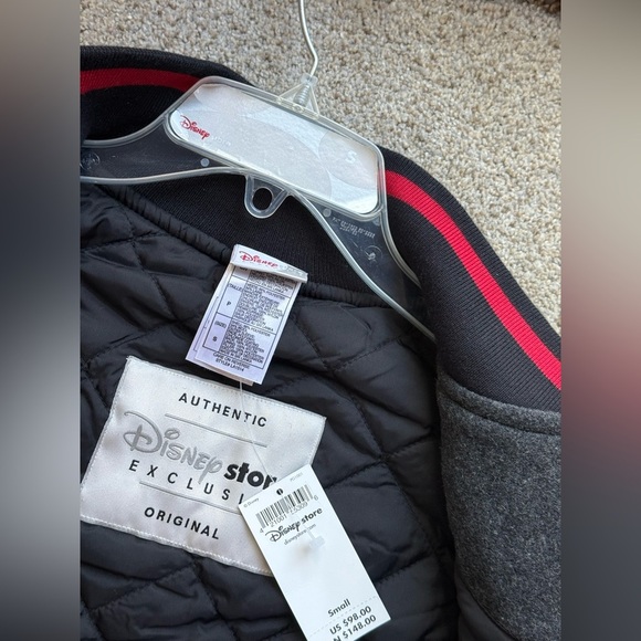 Vintage Men Disney  Mickey Mouse Embroidered Varsity Blk Wool Leather Jacket S - Picture 4 of 14